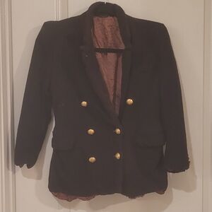 Burberry Dark Brown Wool Cashmere Blazer with Gold Buttons